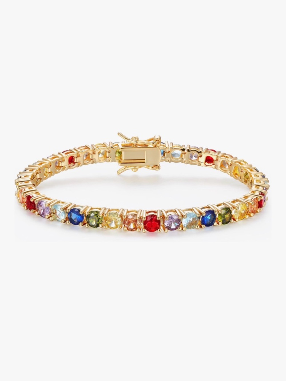 NEW 18K Gold Plated Rainbow Cubic Zirconia Tennis Bracelet